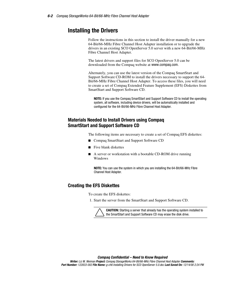 Installing the drivers, Creating the efs diskettes | Compaq 64-Bit User Manual | Page 35 / 55