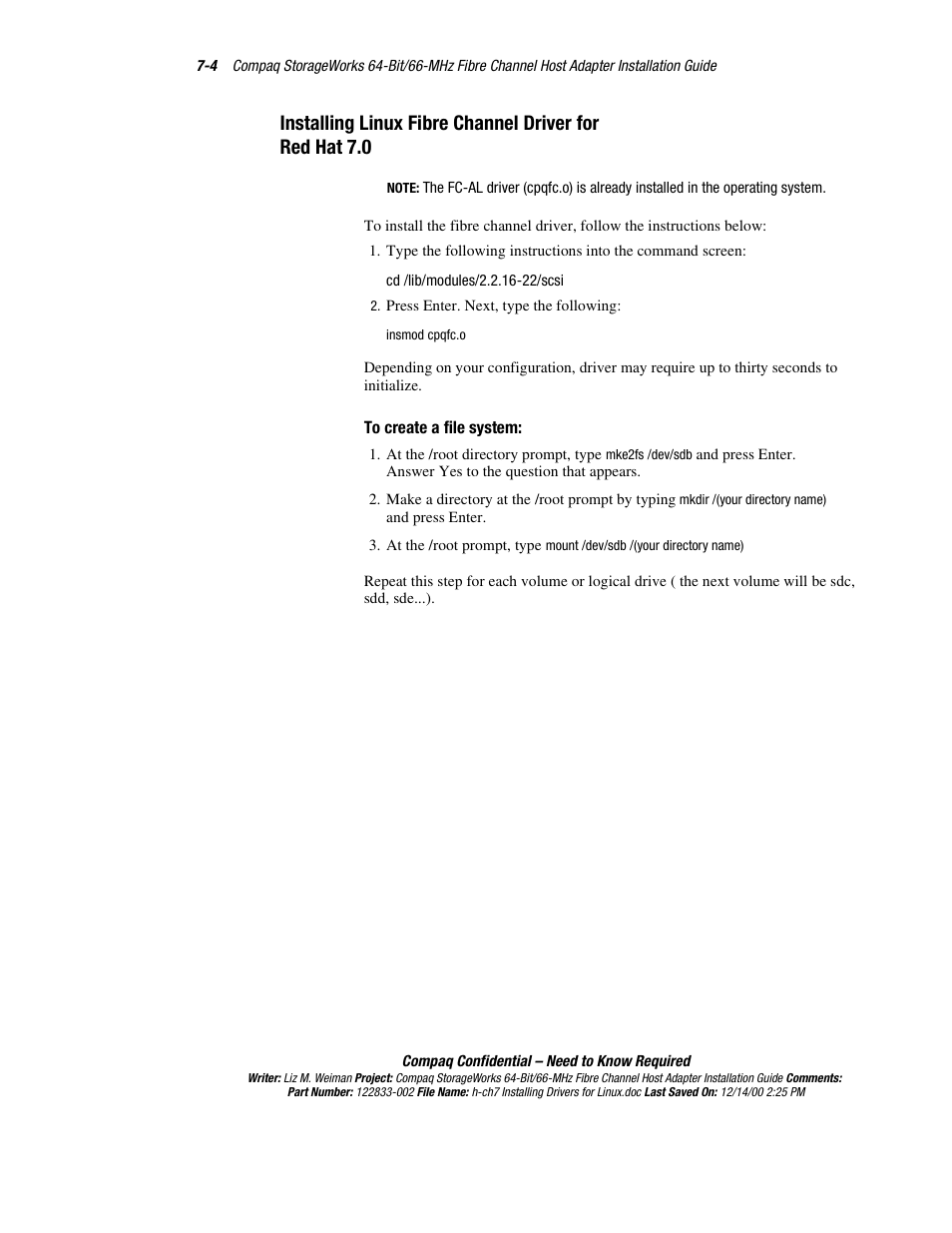 To create a file system | Compaq 64-Bit User Manual | Page 40 / 55