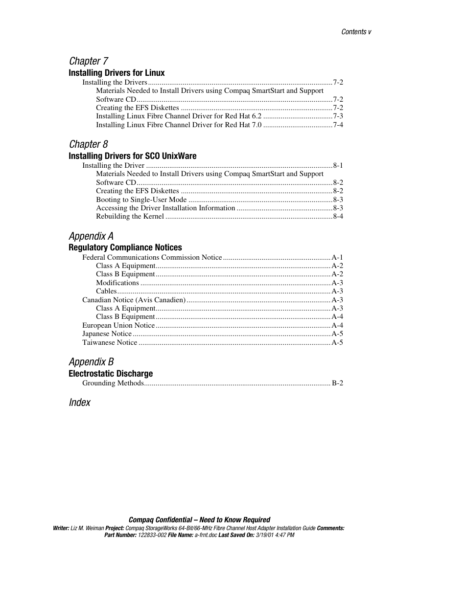 Chapter 7, Chapter 8, Appendix a | Appendix b, Index | Compaq 64-Bit User Manual | Page 5 / 55