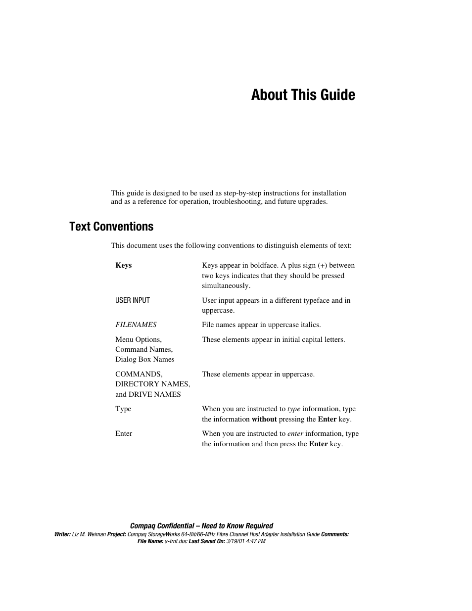 About this guide, Text conventions | Compaq 64-Bit User Manual | Page 6 / 55