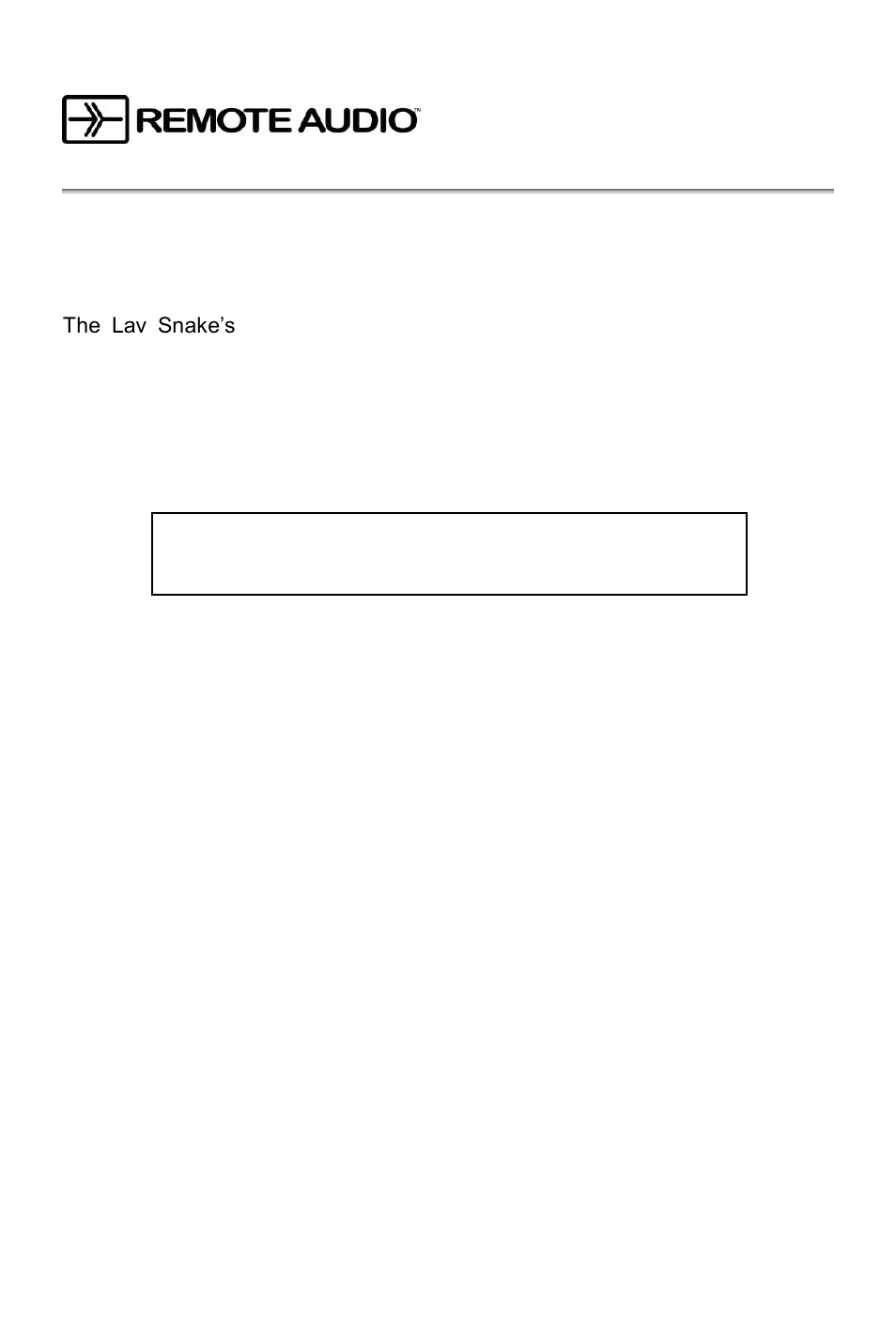 Remote Audio Lav Snake User Manual | 1 page