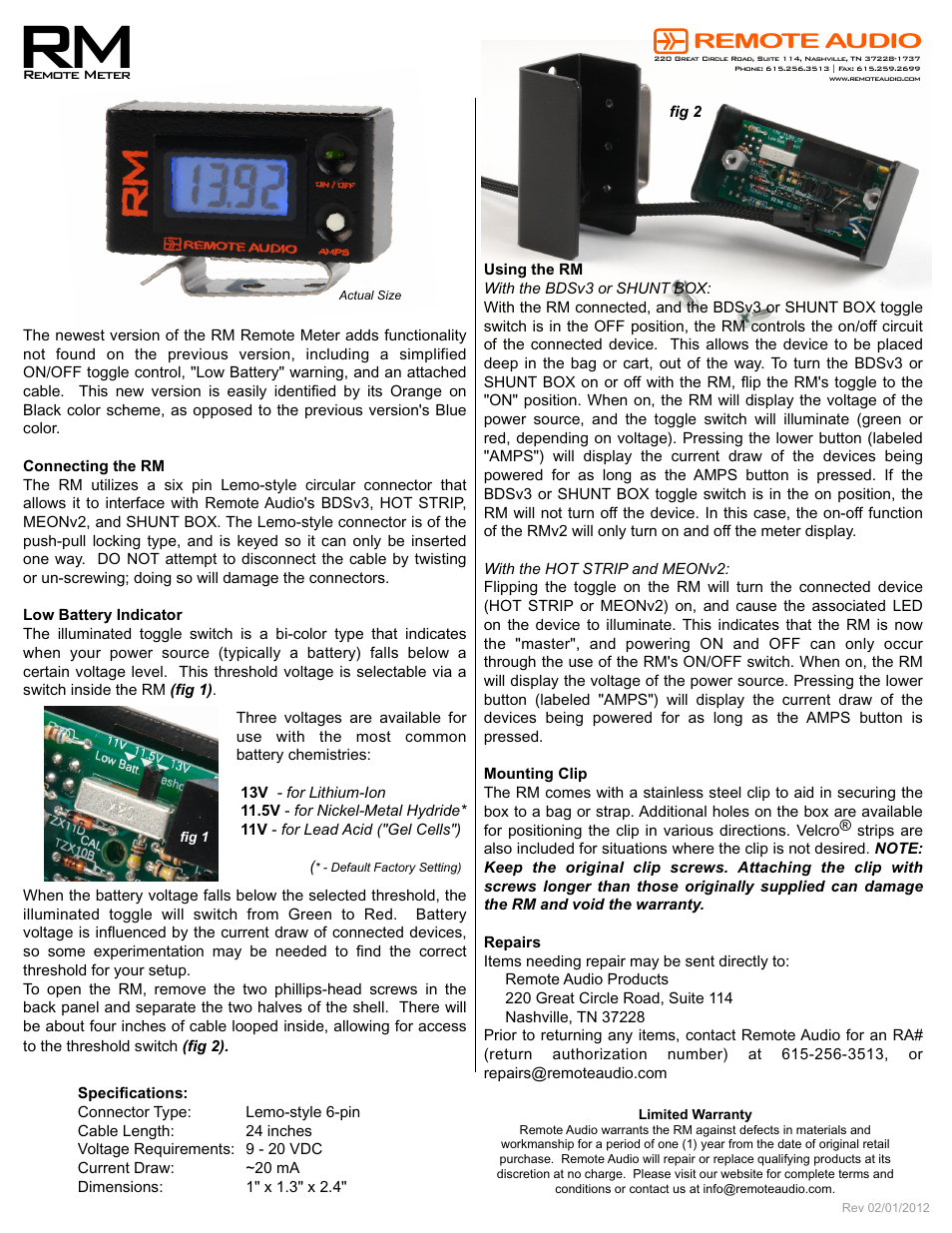 Remote Audio RM User Manual | 1 page