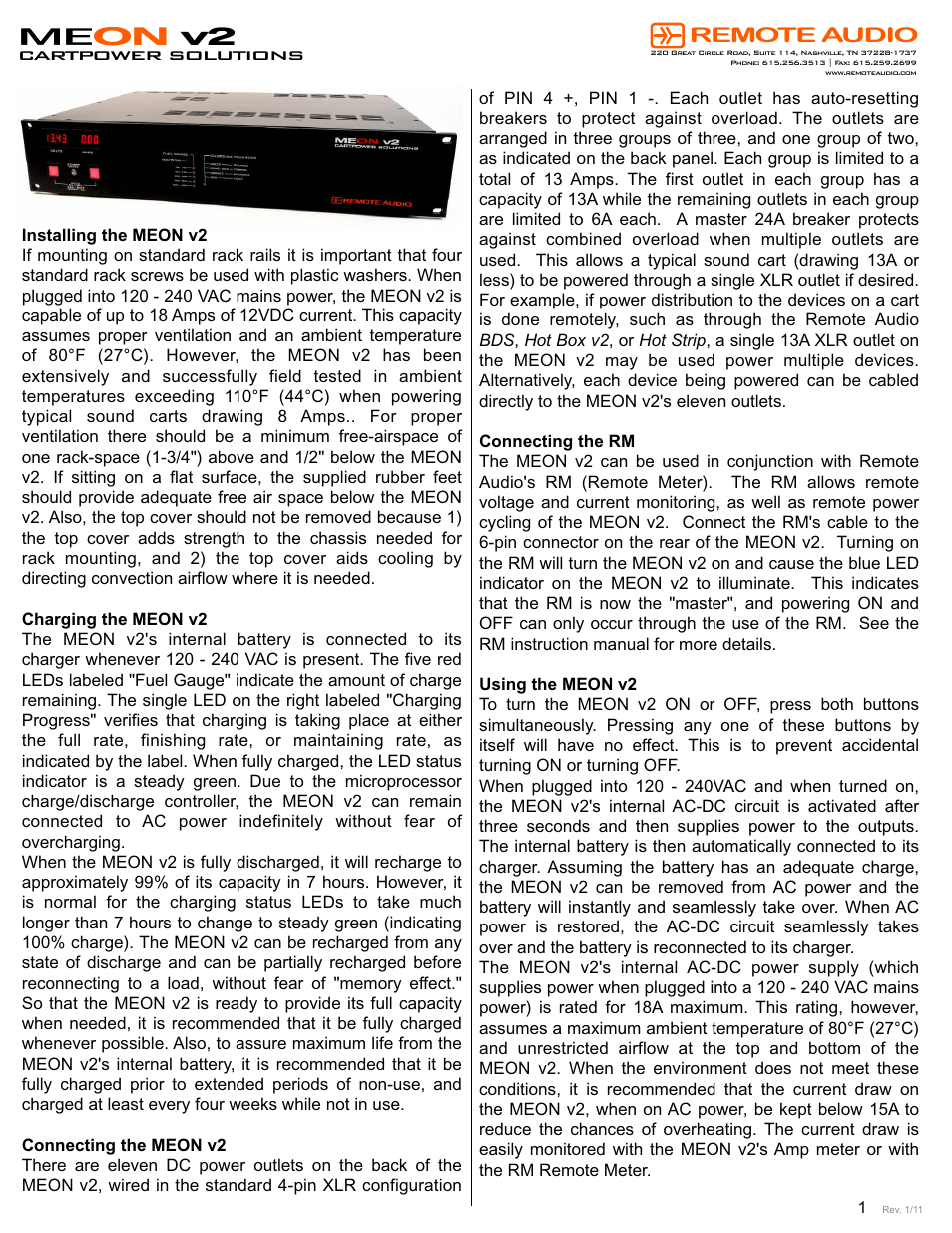 Remote Audio MEON v2 User Manual | 2 pages
