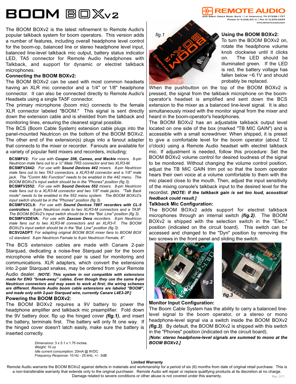 Remote Audio BOOM BOXv2 User Manual | 1 page
