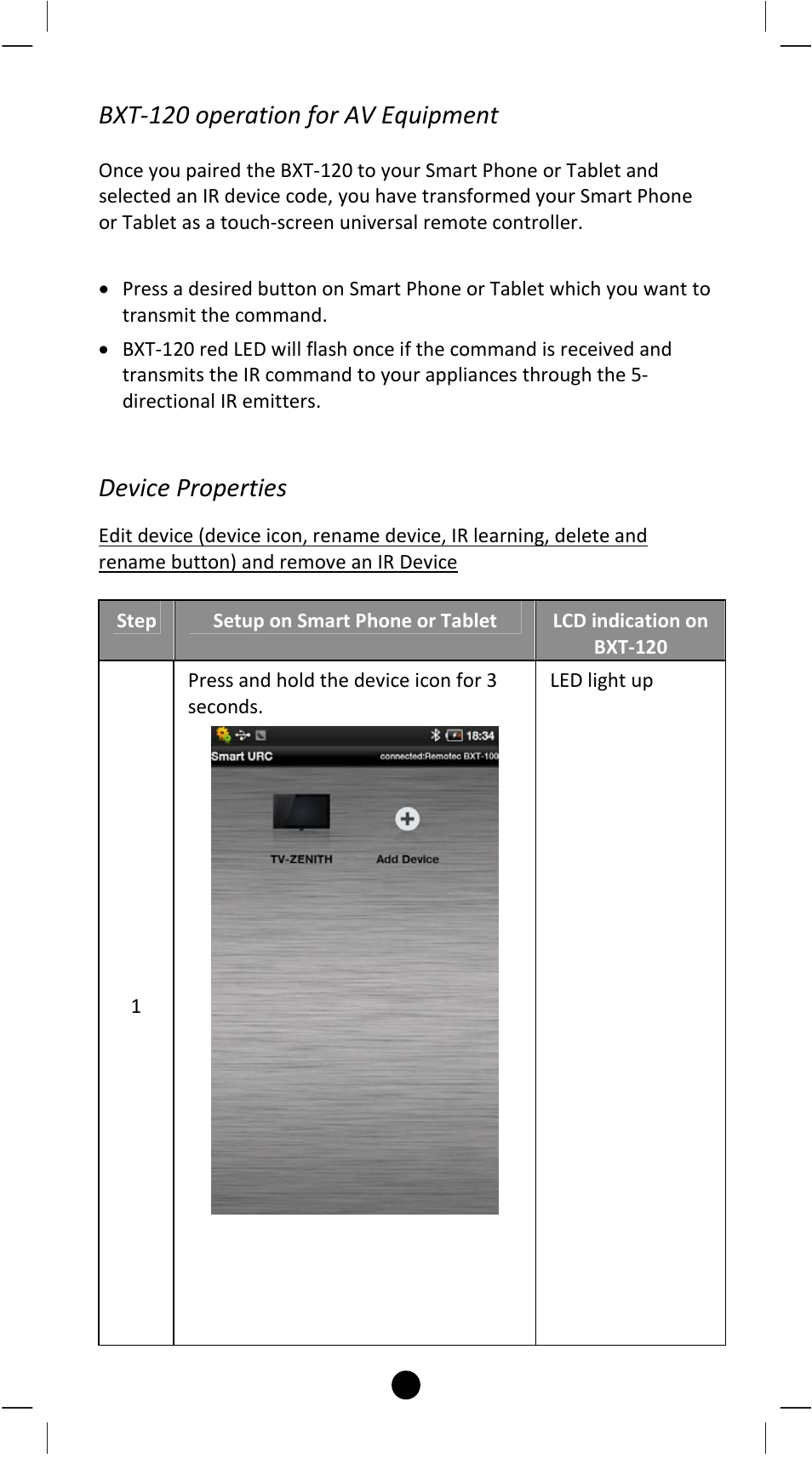 Bxt‐120 operation for av equipment, Device properties | Remotec BXT-120 V2.0 User Manual | Page 19 / 50