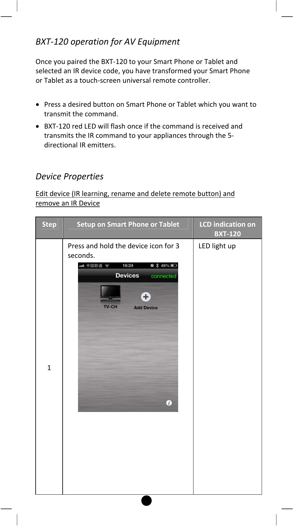 Bxt‐120 operation for av equipment, Device properties | Remotec BXT-120 V2.0 User Manual | Page 37 / 50