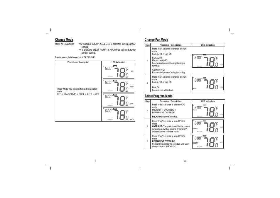 Change mode, Change fan mode select program mode | Remotec ZTS-110 V3.05 User Manual | Page 10 / 20