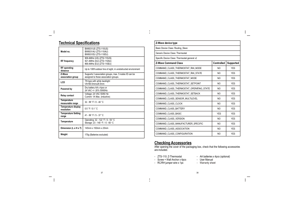 Technical specifications, Checking accessories | Remotec ZTS-110 V3.05 User Manual | Page 20 / 20