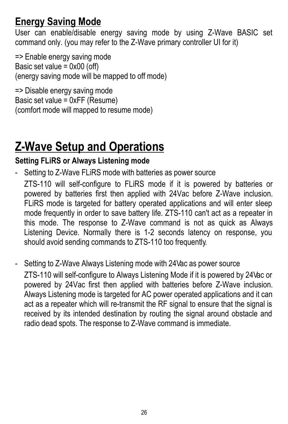 Z-wave setup and operations, Energy saving mode | Remotec ZTS-110 V3.12 User Manual | Page 27 / 40