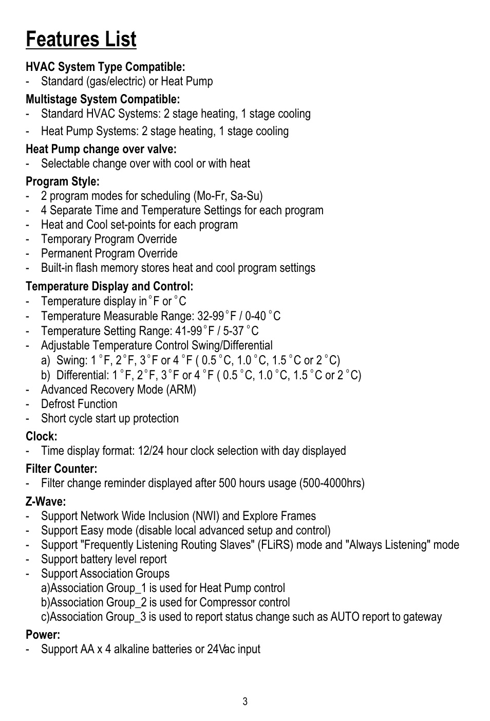 Features list | Remotec ZTS-110 V3.12 User Manual | Page 4 / 40