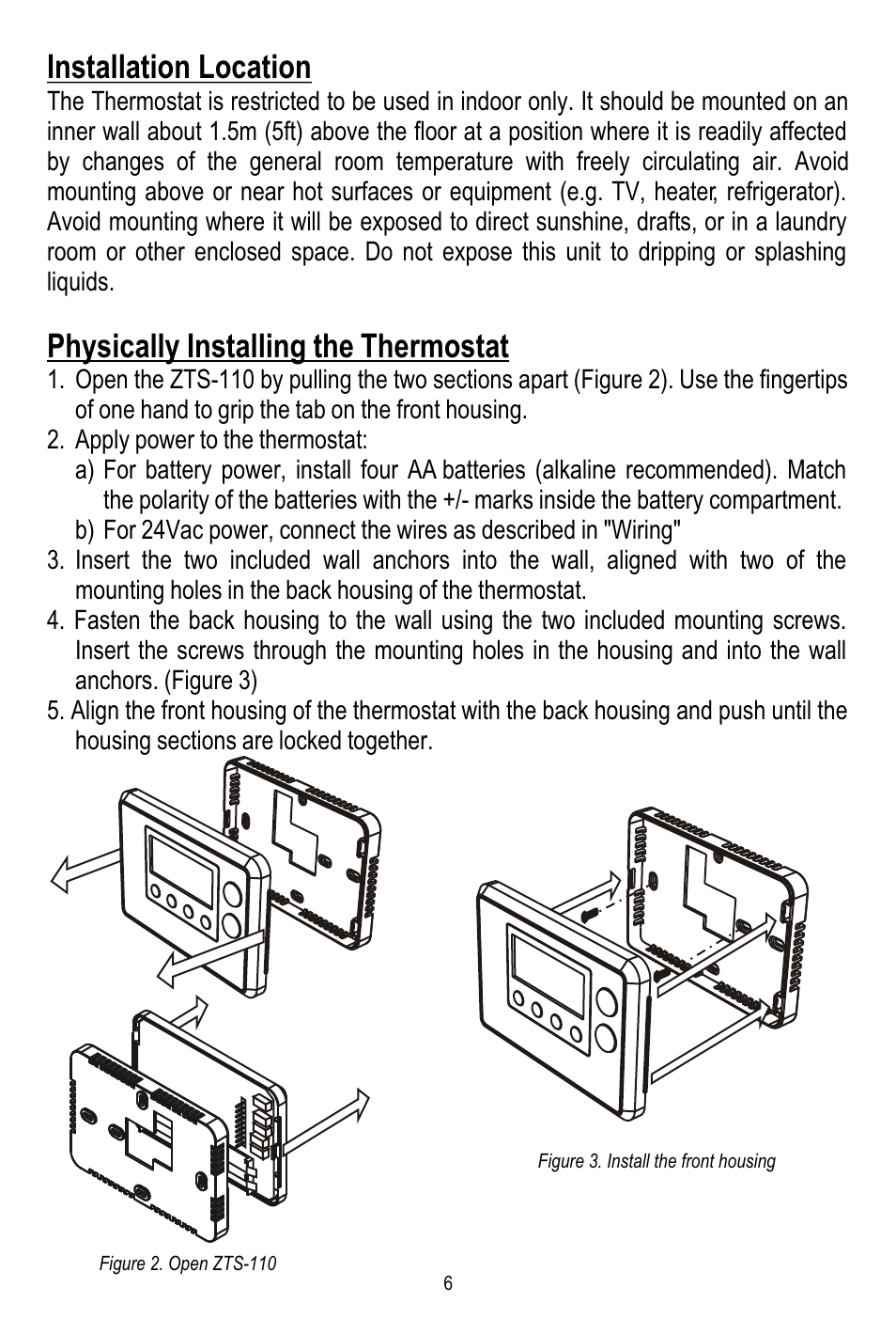 Installation location, Physically installing the thermostat | Remotec ZTS-110 V3.12 User Manual | Page 7 / 40