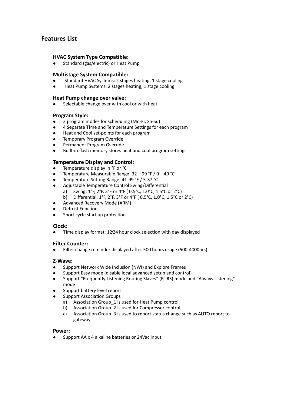Features list | Remotec ZTS-110 V3.14 User Manual | Page 4 / 42