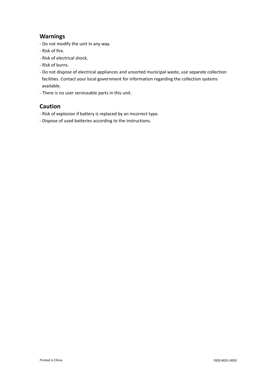 Warnings, Caution | Remotec ZTS-110 V3.14 User Manual | Page 42 / 42