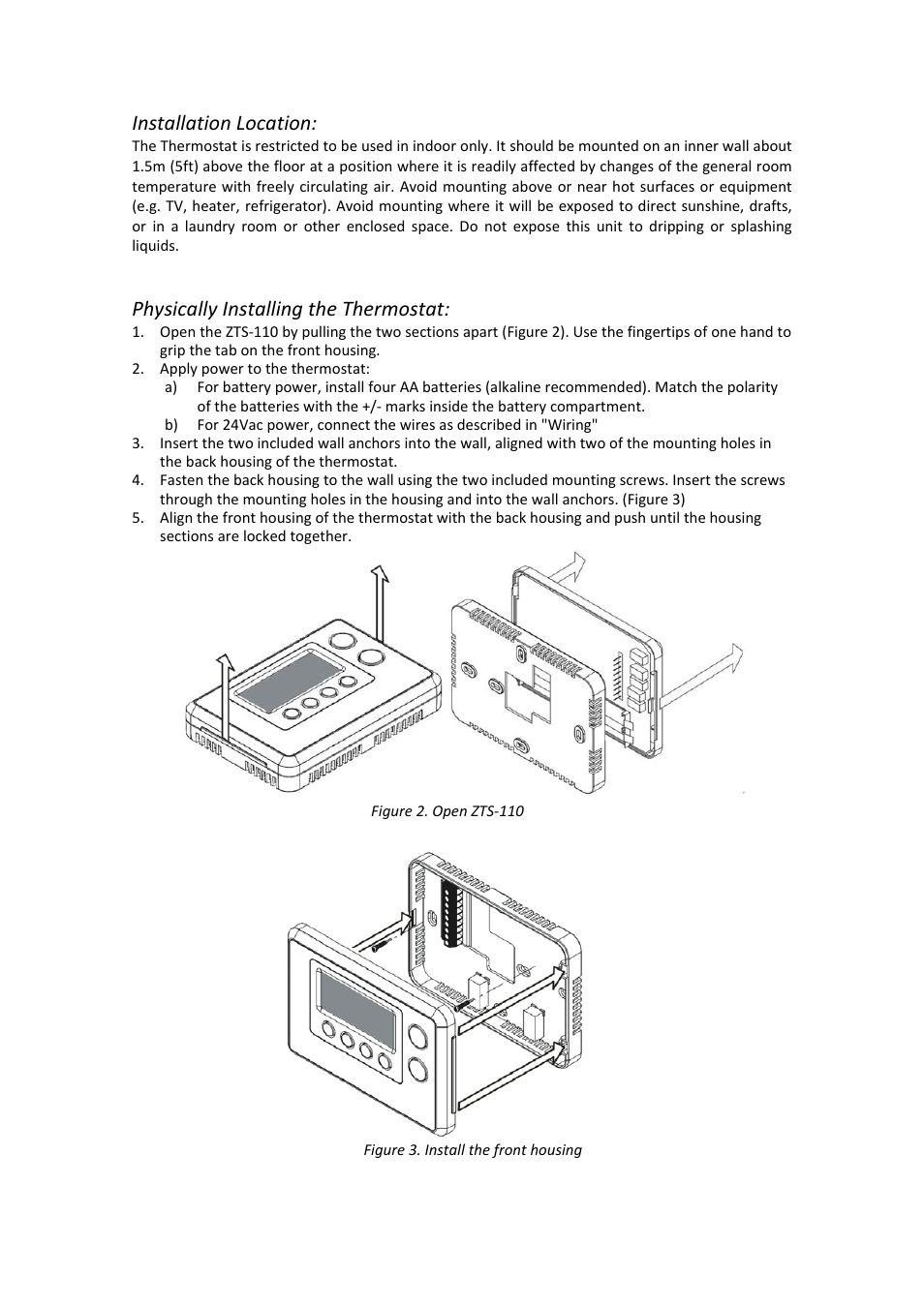 Installation location, Physically installing the thermostat | Remotec ZTS-110 V3.14 User Manual | Page 7 / 42