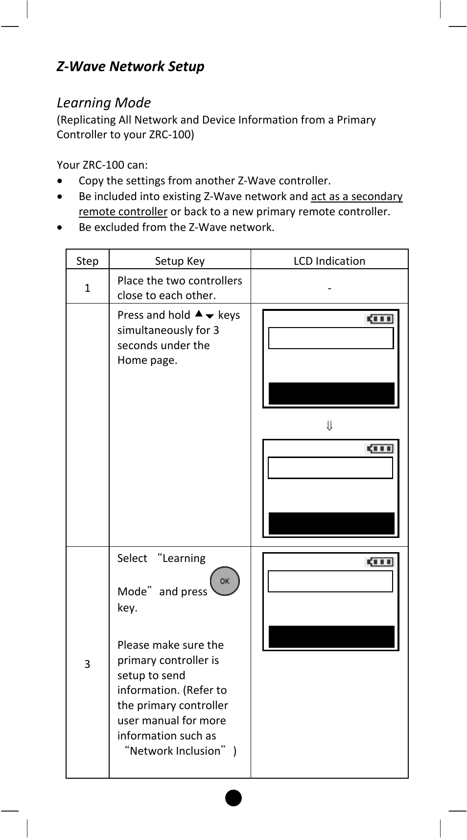 Z‐wave network setup learning mode | Remotec ZRC-100 V1.53 User Manual | Page 44 / 61