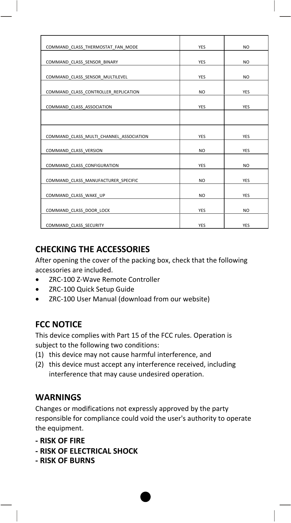 Checking the accessories, Fcc notice, Warnings | Remotec ZRC-100 V1.53 User Manual | Page 60 / 61