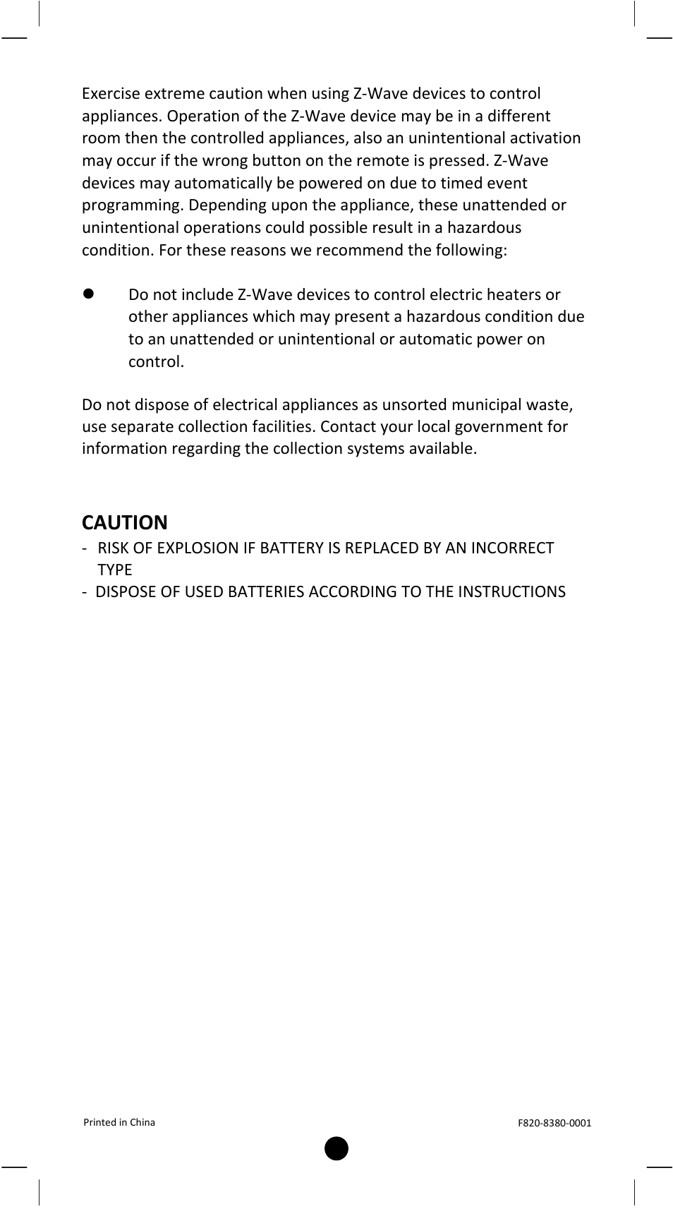 Caution | Remotec ZRC-100 V1.53 User Manual | Page 61 / 61