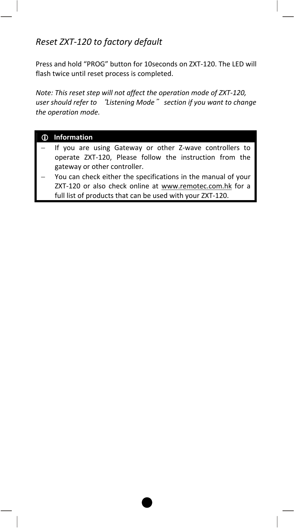 Reset zxt‐120 to factory default | Remotec ZXT-120 V1.1 User Manual | Page 17 / 29