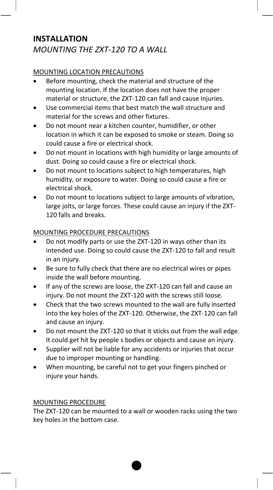 Installation mounting the zxt‐120 to a wall | Remotec ZXT-120 V1.1 User Manual | Page 18 / 29