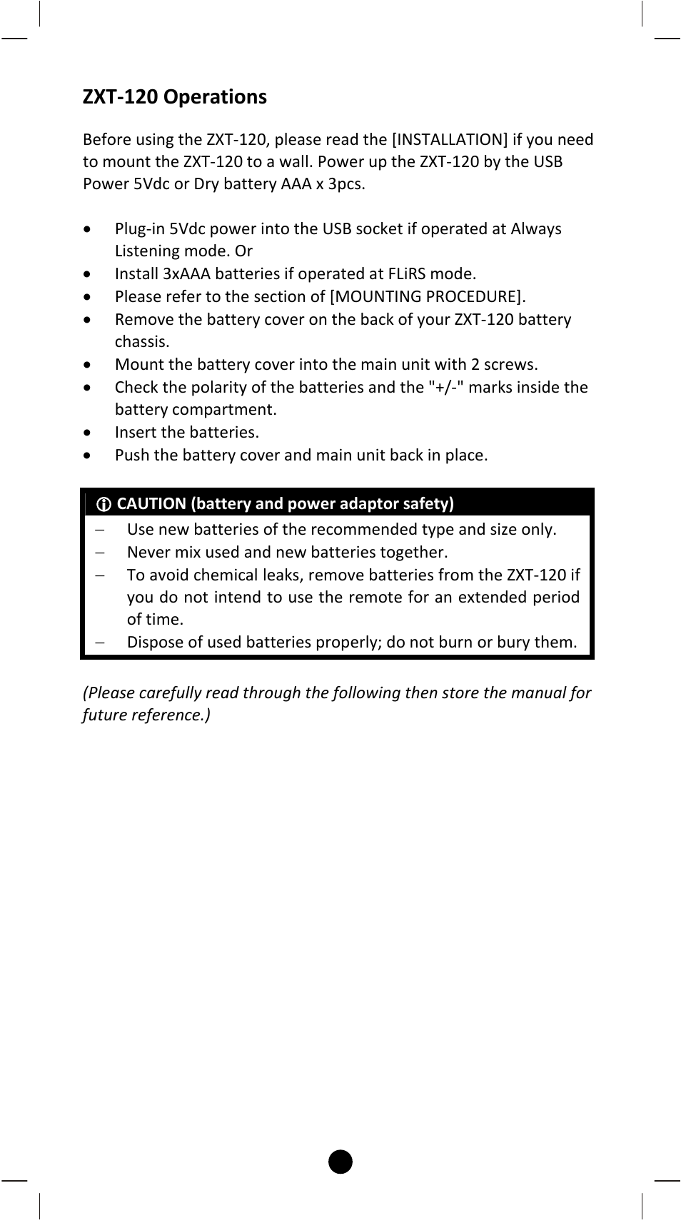 Zxt‐120 operations | Remotec ZXT-120 V1.1 User Manual | Page 6 / 29