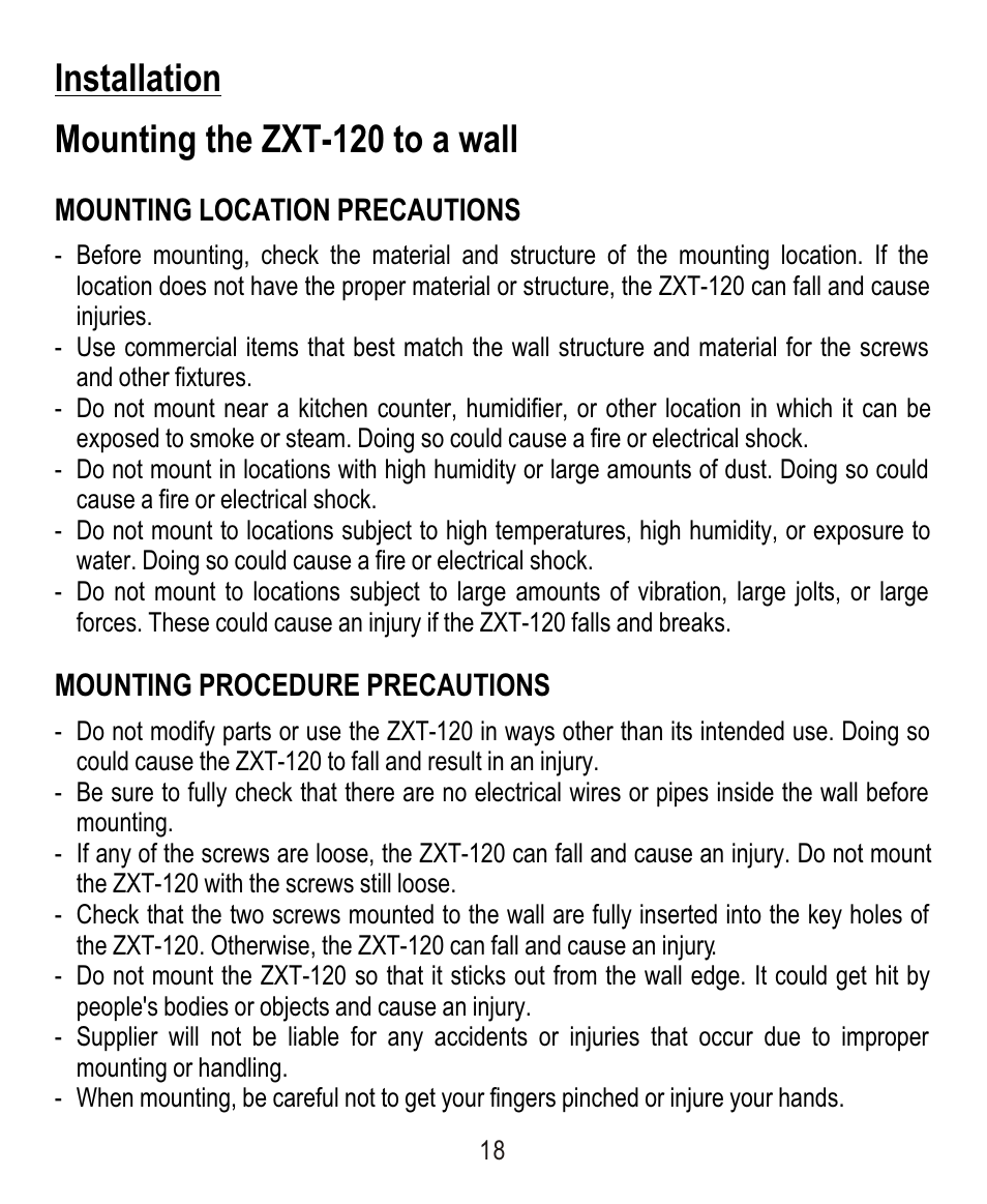 Installation mounting the zxt-120 to a wall | Remotec ZXT-120 V1.6E User Manual | Page 19 / 28