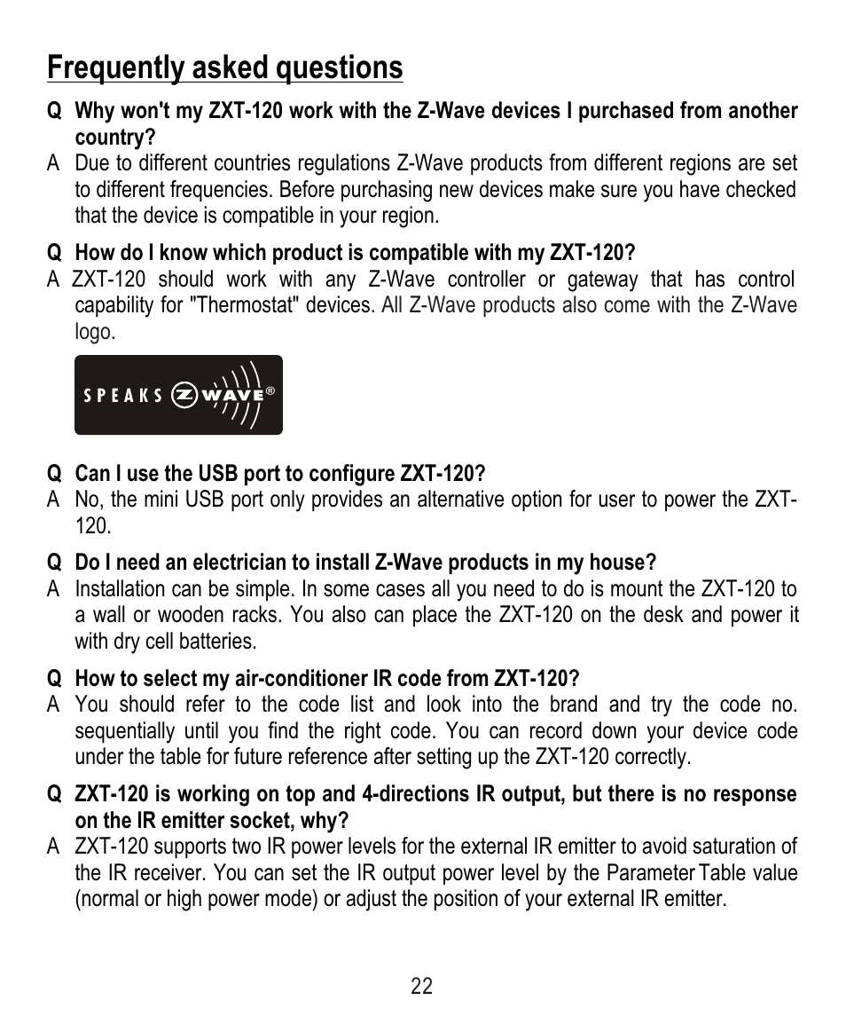 Frequently asked questions | Remotec ZXT-120 V1.6E User Manual | Page 23 / 28