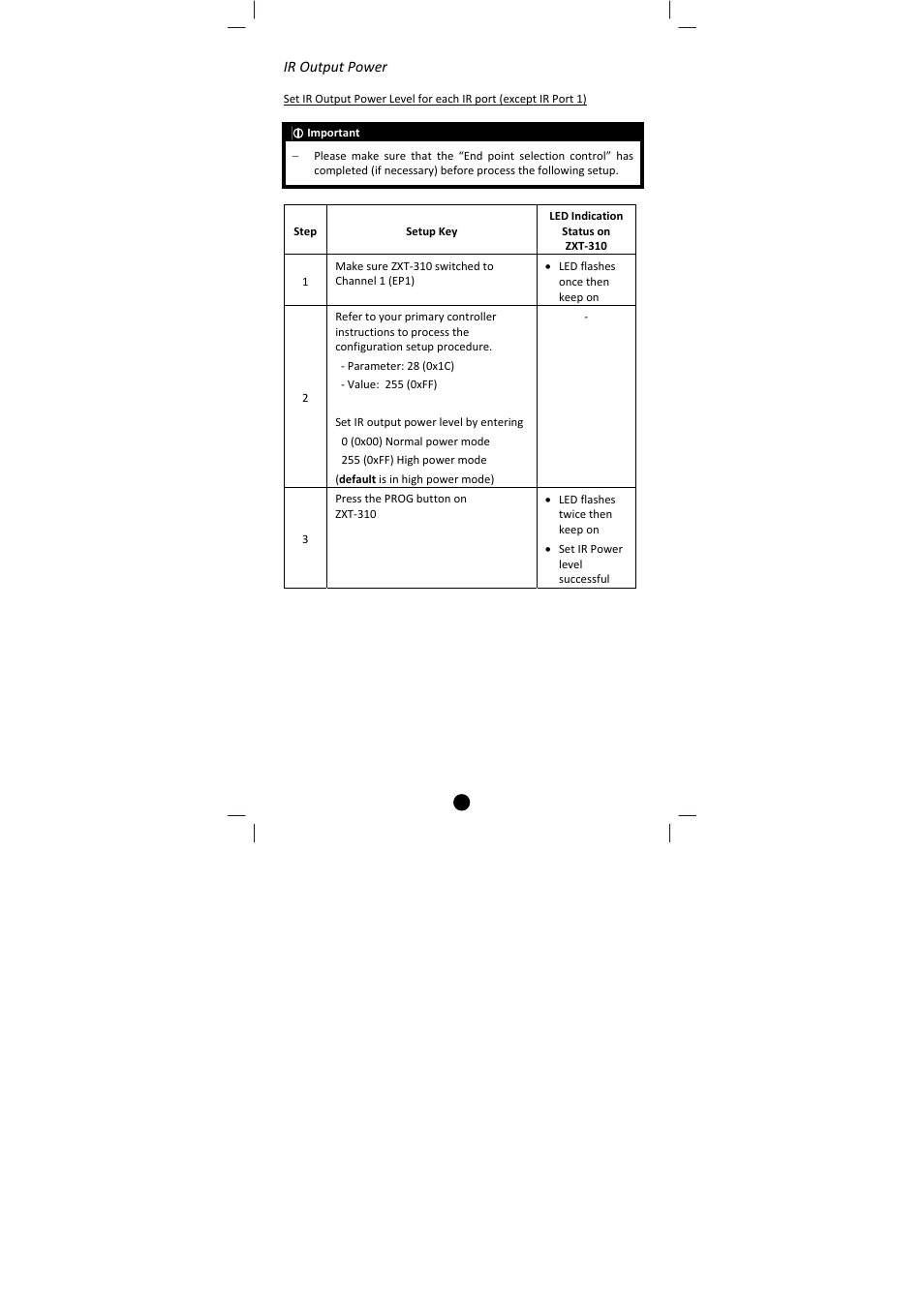 Ir output power | Remotec ZXT-310 V1.2 User Manual | Page 12 / 27
