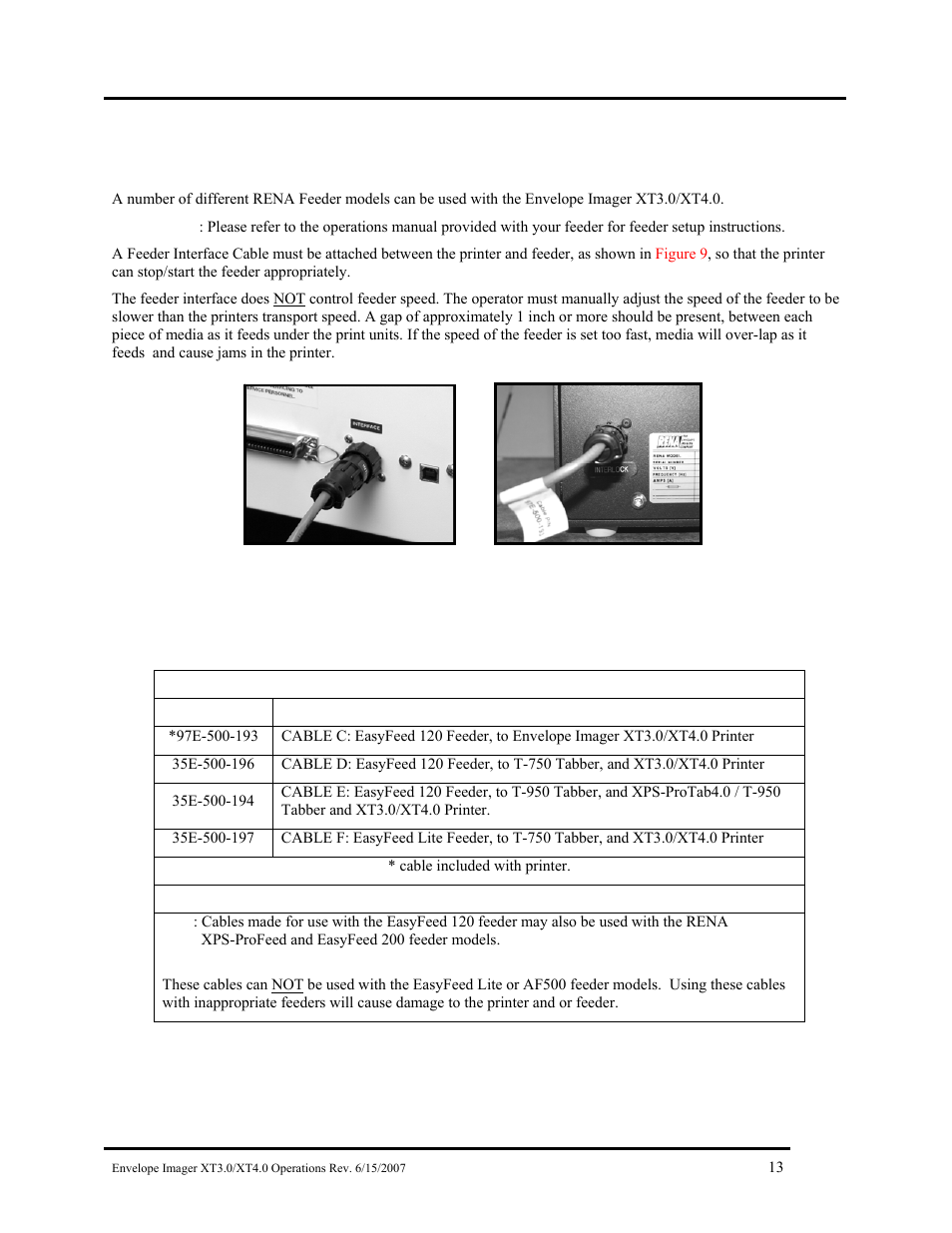 Connecting the optional feeder to the printer, Onnecting the, Ptional | Eeder to the, Rinter | Rena Envelope Imager XT 3.0 User Manual | Page 13 / 56