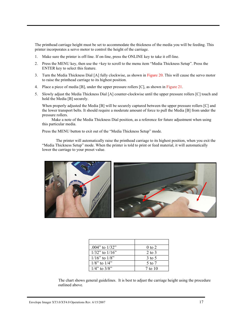 Media thickness adjustment, Ab c | Rena Envelope Imager XT 3.0 User Manual | Page 17 / 56