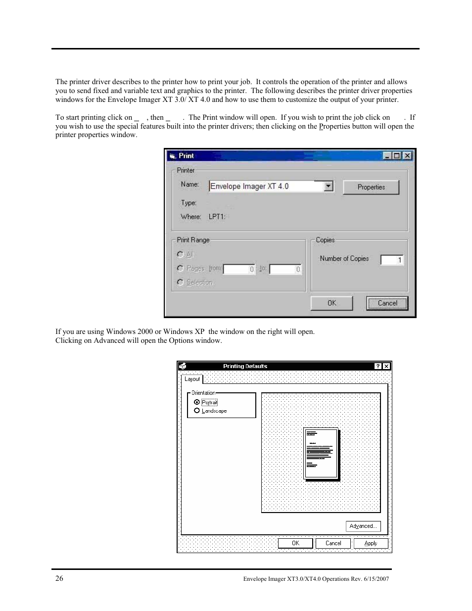 Printer driver properties | Rena Envelope Imager XT 3.0 User Manual | Page 26 / 56