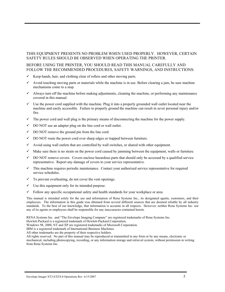 Section 1 – getting acquainted, Safety precautions, Afety | Recautions | Rena Envelope Imager XT 3.0 User Manual | Page 5 / 56