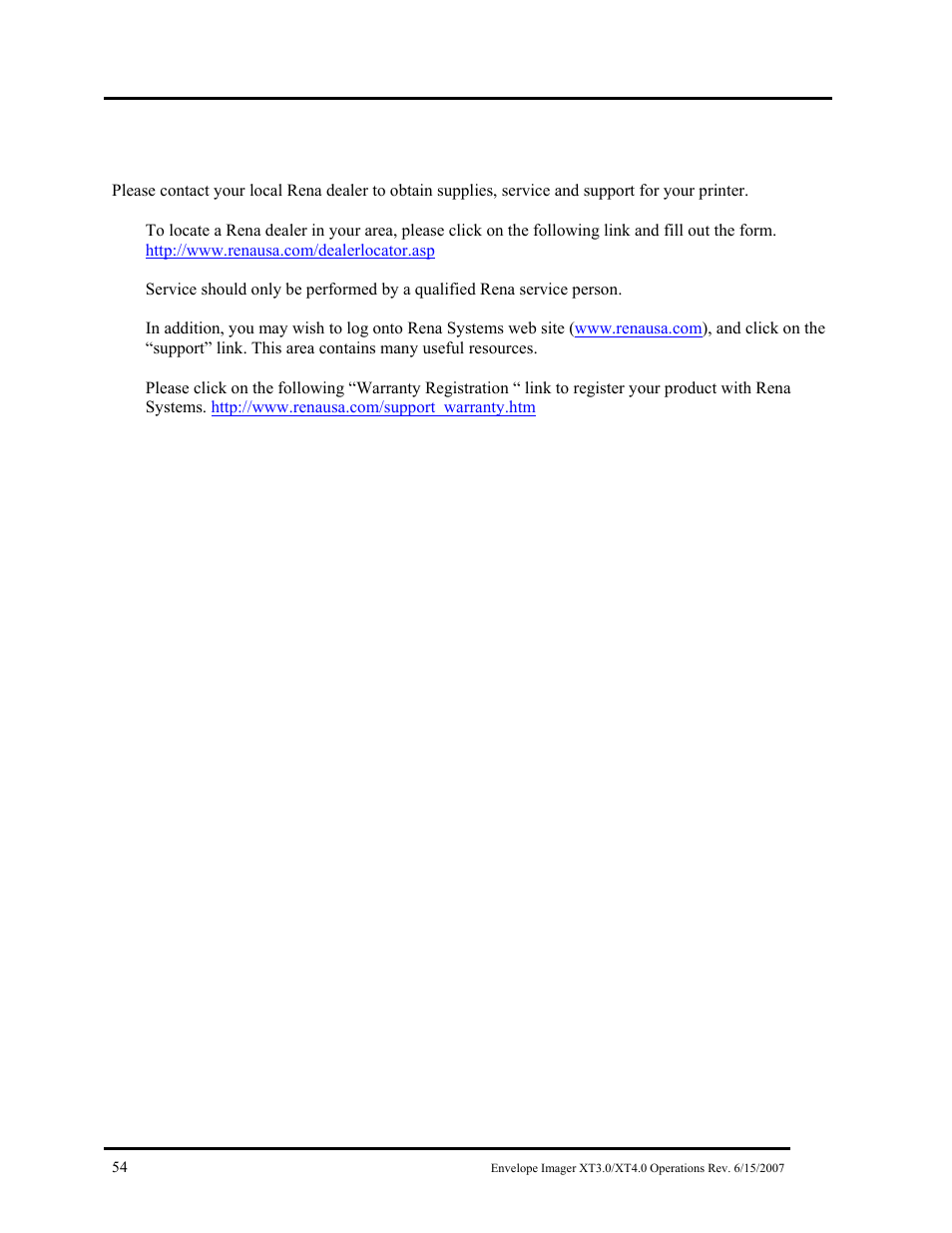 Obtaining supplies, service and support, Btaining, Upplies | Ervice and, Upport | Rena Envelope Imager XT 3.0 User Manual | Page 54 / 56