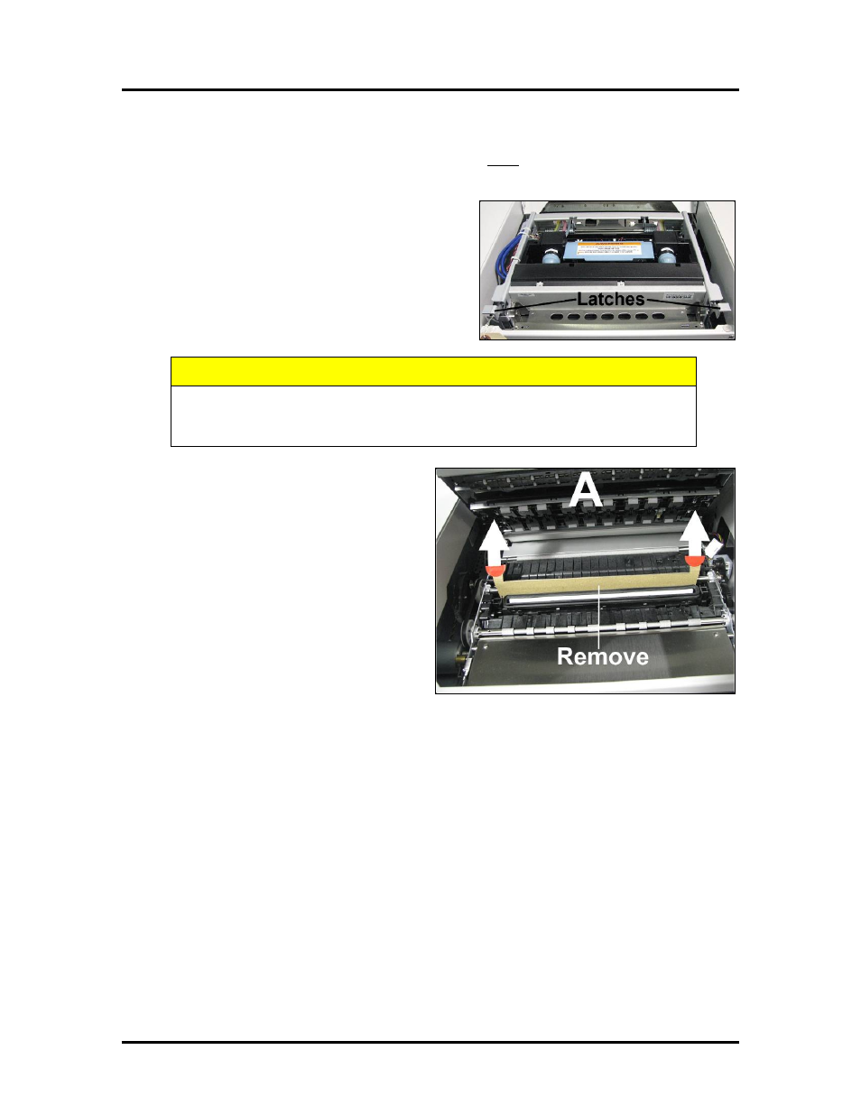 Removing the cardboard shipping insert, Emoving the cardboard, Hipping | Nsert, Caution | Rena MACH X (Digital Color Label Printer) User Manual | Page 22 / 125