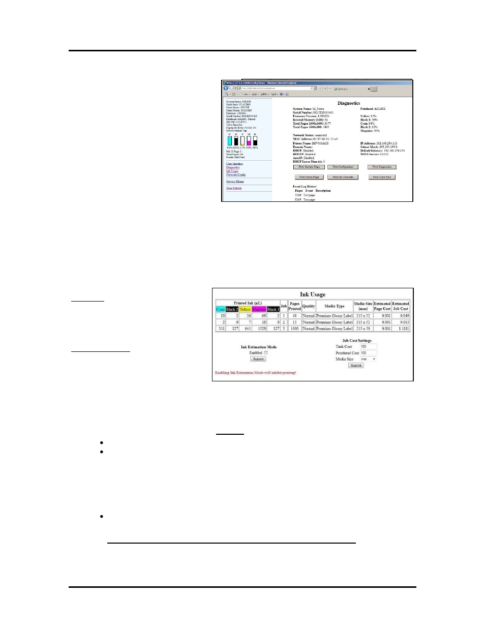 Diagnostics menu, Ink usage menu | Rena MACH X (Digital Color Label Printer) User Manual | Page 64 / 125