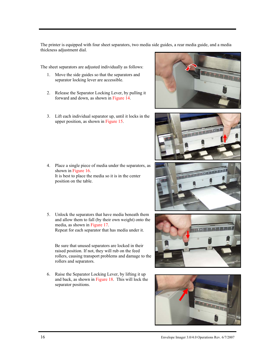 Setting up the feed system, Sheet separation adjustment, Etting up the | Ystem | Rena Envelope Imager 3.0 User Manual | Page 16 / 58