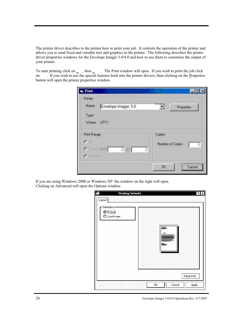 Printer driver properties | Rena Envelope Imager 3.0 User Manual | Page 28 / 58