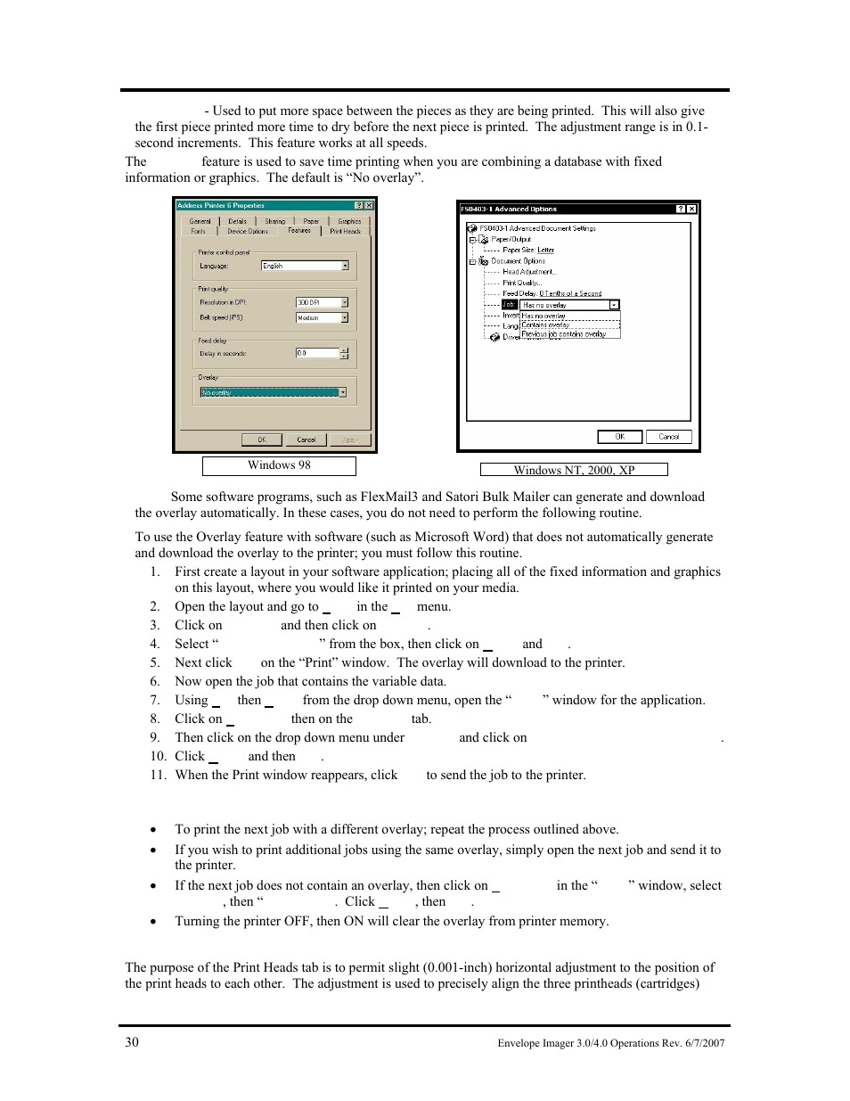 Print heads tab (head adjustment) | Rena Envelope Imager 3.0 User Manual | Page 30 / 58