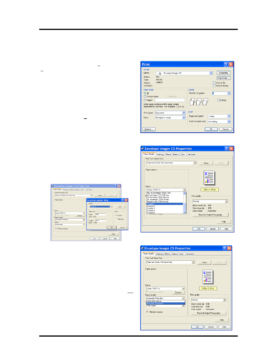 Printer driver properties, Paper/quality tab | Rena Envelope Imager CS User Manual | Page 26 / 49