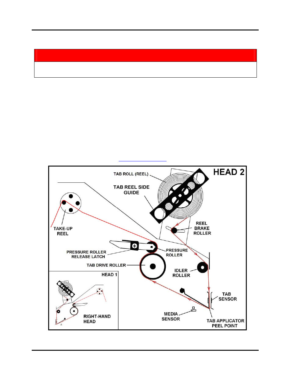 Loading tabs/stamps, Warning, Thread the leader over the reel brake roller | Rena T-650 User Manual | Page 21 / 118