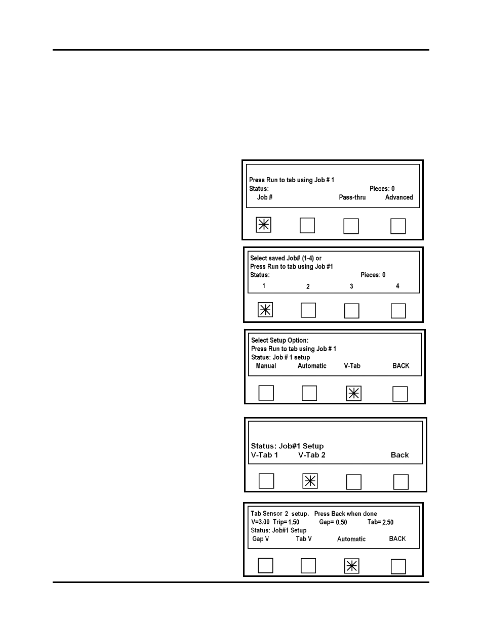 Tab sensor (v-tab) adjustment, Automatic v-tab adjustment, Turn off the feeder | From the select setup option screen, select v-tab, Select automatic from the tab sensor setup screen | Rena T-650 User Manual | Page 47 / 118