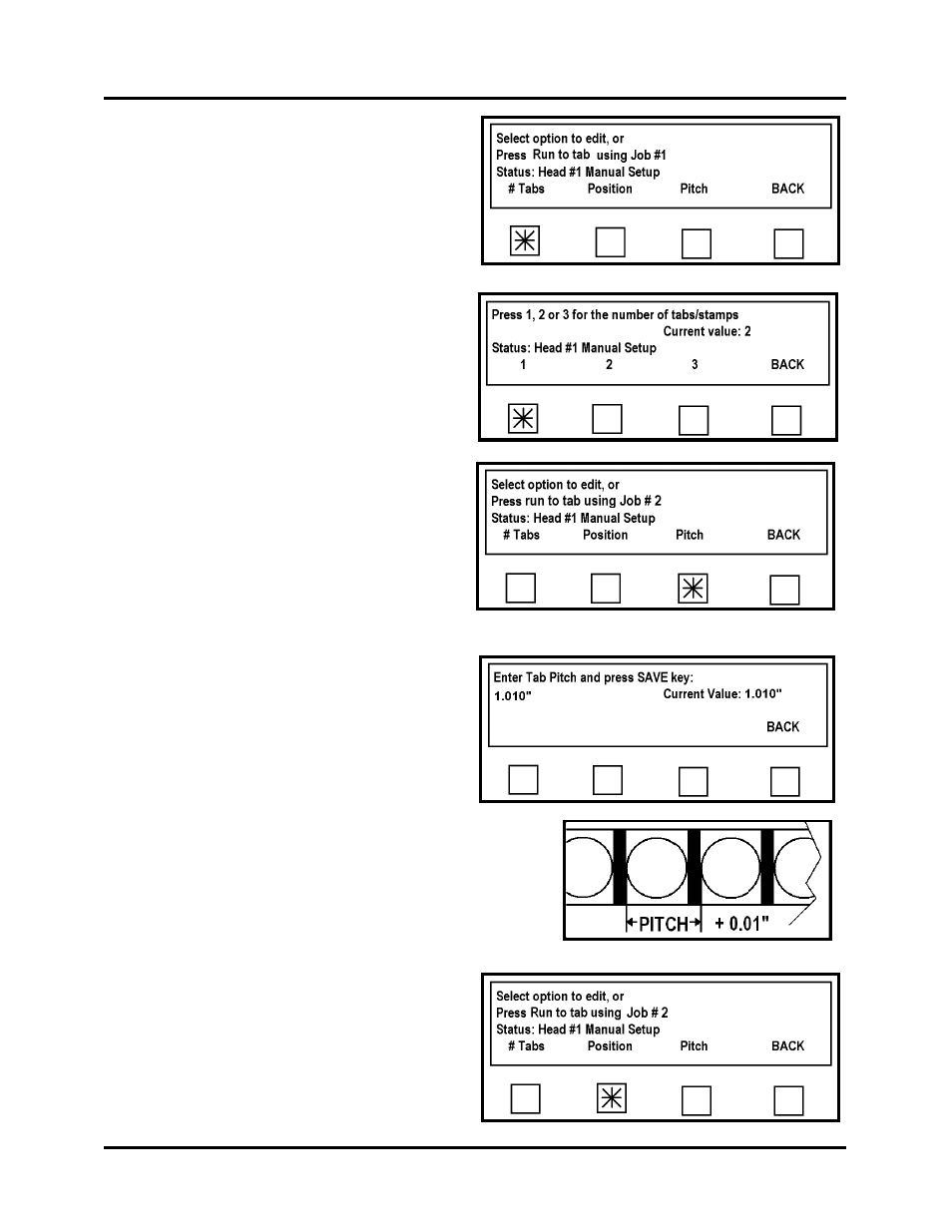 From this screen select # tabs, Press the back button | Rena T-650 User Manual | Page 62 / 118