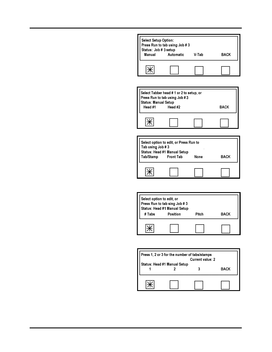 Select manual from this screen, Select head 1 | Rena T-650 User Manual | Page 72 / 118