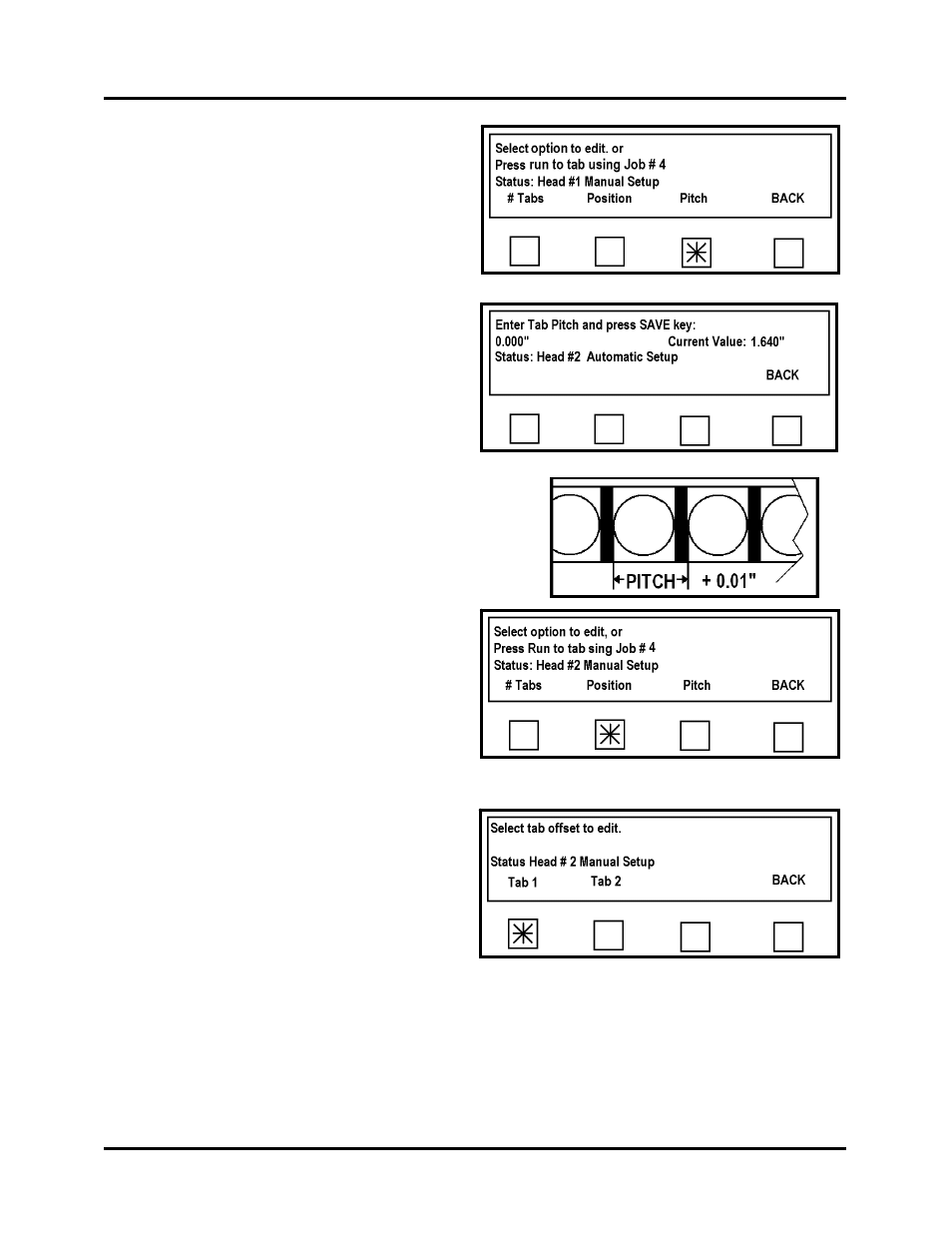 The select option screen will appear. select pitch, Select position from this screen | Rena T-650 User Manual | Page 79 / 118