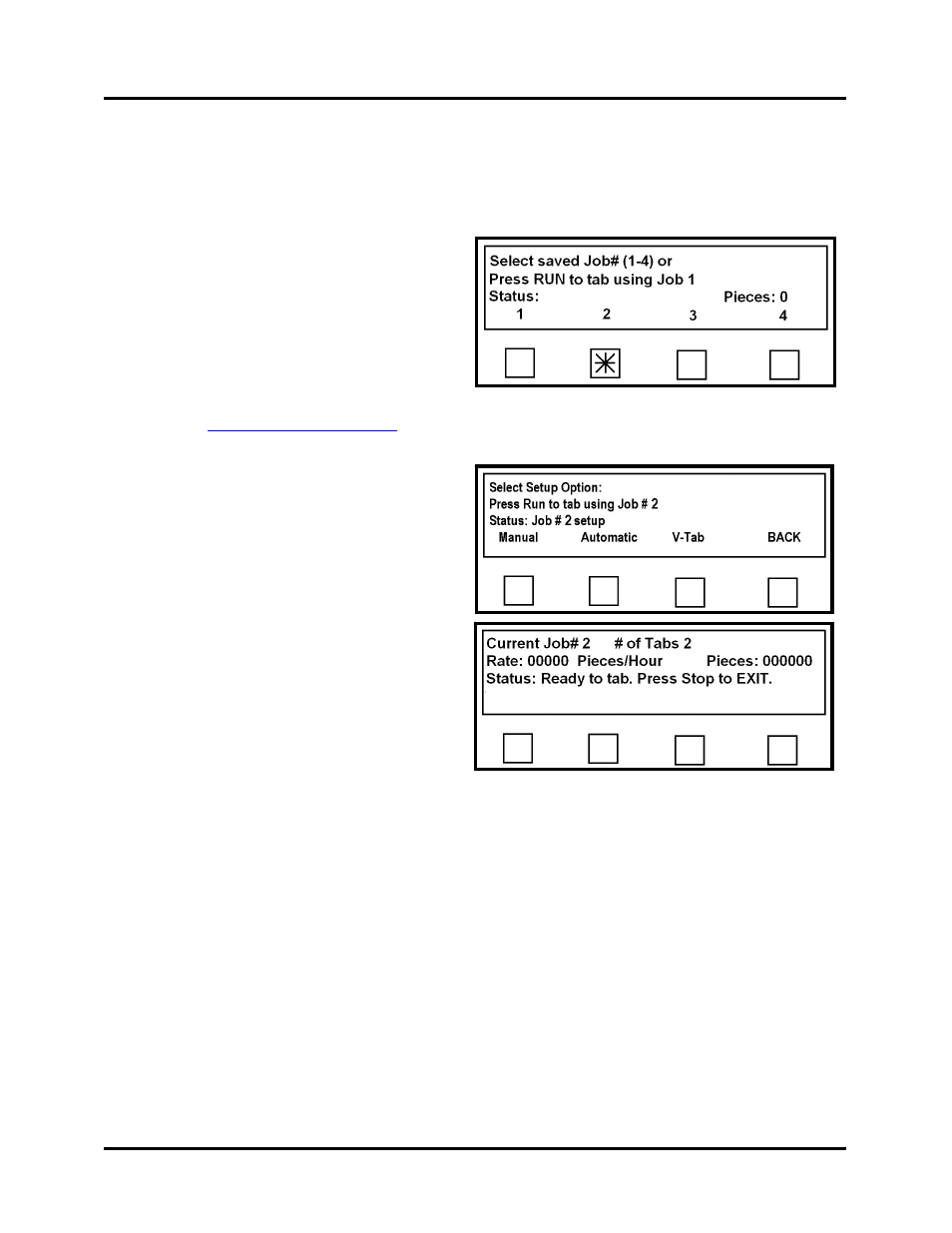 Selecting a pre-programmed job to run, Press the job # soft key, The number of the programmed job that is running | The rate or speed in pieces per hour | Rena T-650 User Manual | Page 92 / 118