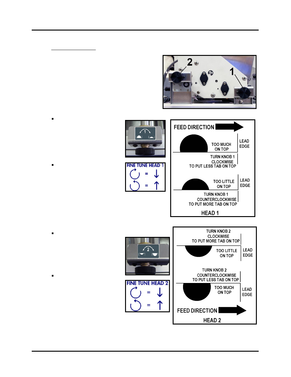 Tab fold position, Fine tune head 1, Fine tune head 2 | Rena T-650 User Manual | Page 95 / 118