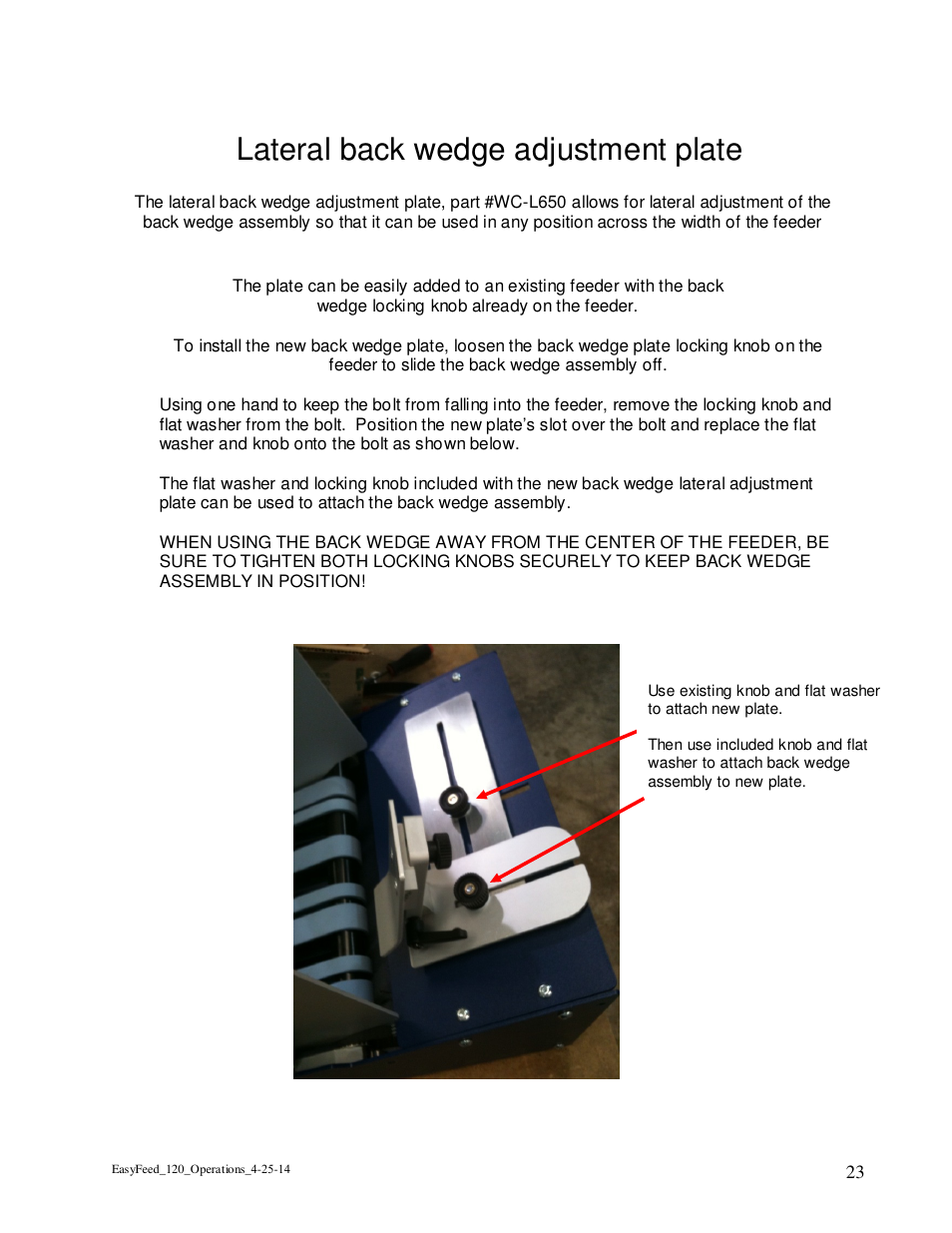 Lateral back wedge adjustment plate | Rena EasyFeed 120 User Manual | Page 23 / 27