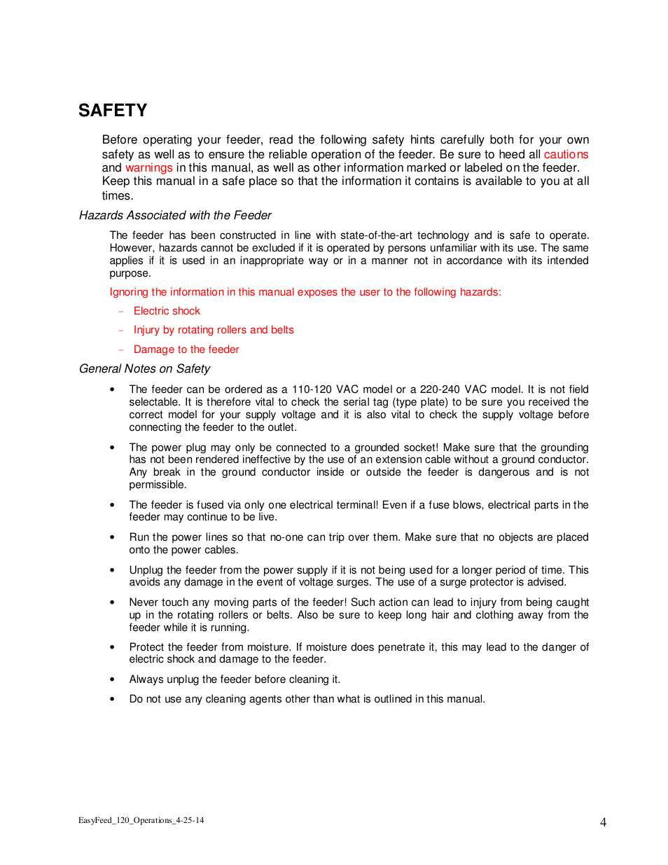 Safety | Rena EasyFeed 120 User Manual | Page 4 / 27