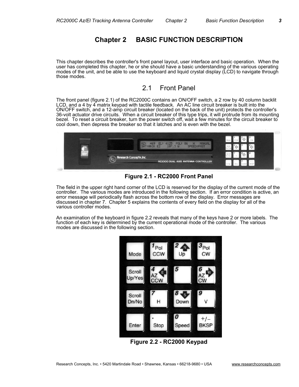 Chapter 2 basic function description, 1front panel, Front panel | 1 front panel | Research Concepts RC2000C User Manual | Page 11 / 123