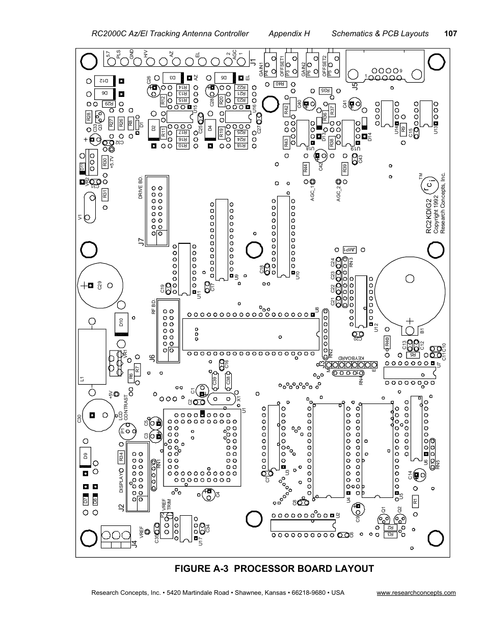 Figure a-3 processor board layout, Rc 2 k d ig 2 | Research Concepts RC2000C User Manual | Page 115 / 123