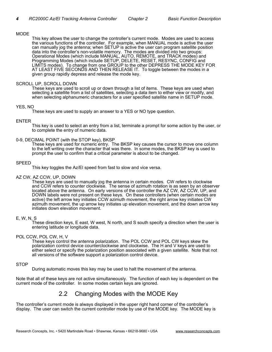 2changing modes with the mode key, Changing modes with the mode key, 2 changing modes with the mode key | Research Concepts RC2000C User Manual | Page 12 / 123